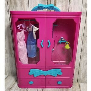 American Plastic Toy Wardrobe Closet Pink Blue Doll Clothes  Accessories Storage